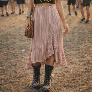 Ted Baker Coryn Pink White Vertical Stripe Layered Asymmetrical Midi Skirt SZ 1